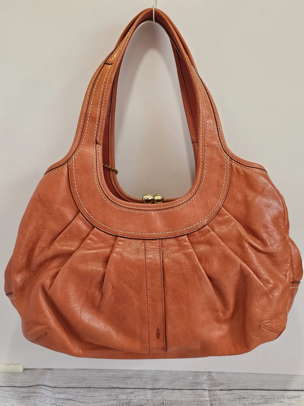 VTG Coach Ergo Pleated Kisslock Frame Satchel Bag in Burnt Orange